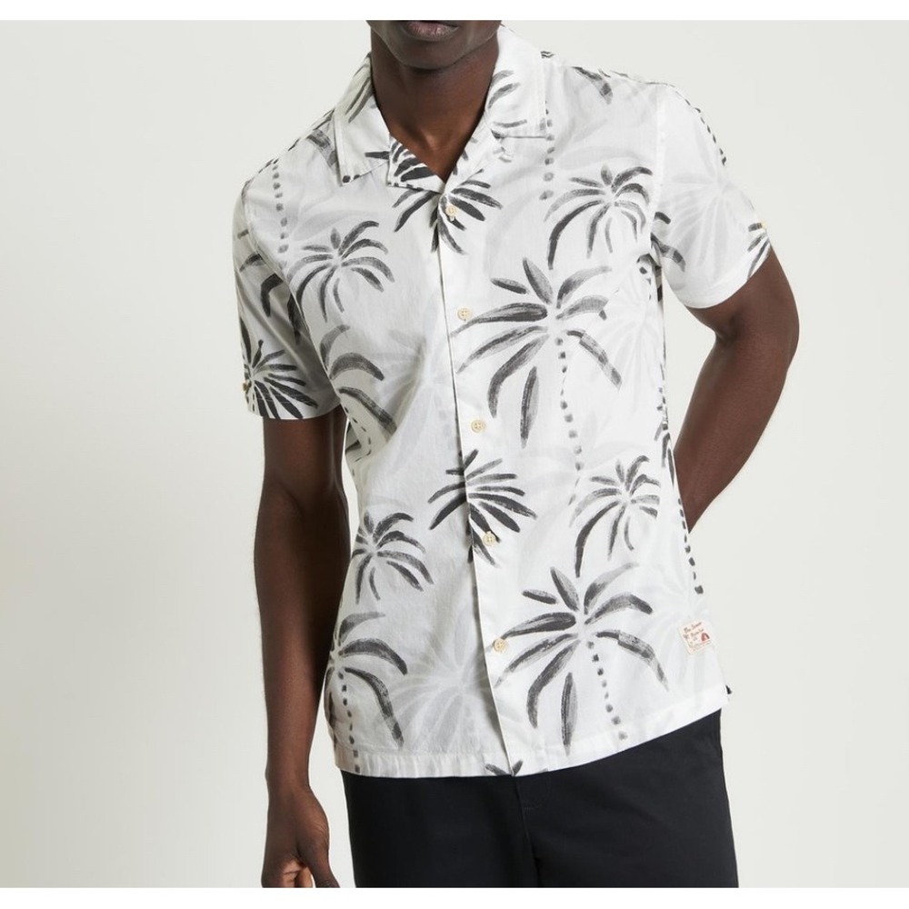 Ben Sherman Coconut Milk Palm Tree Print Short Sleeve Camp Resort Shirt Mens‎ S
